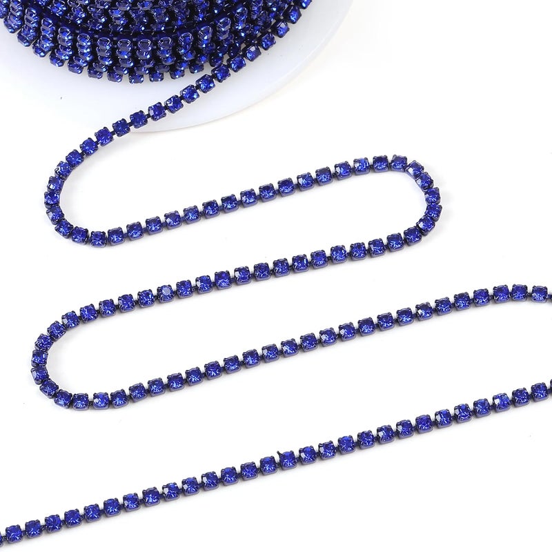 Rytenz 10 Yards 2 MM Rhinestone Chain Trim Crystal Rhinestone Close Chain Trim, for Sewing Crafts, DIY Decoration, Jewelry, Clothing, Shoes (Deep Blue) - Image 2